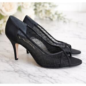 Nina Womens Black Mesh Shimmer Satin Peep Toe 3 1/2" Heel Pump Size 10